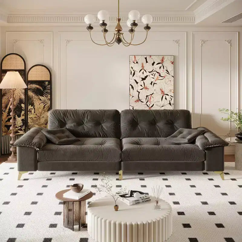 104.7-Inch Modern 4-Seat Cloud Sofa, Chenille Upholstered Couch with 2 Pillows and Removable Armrests