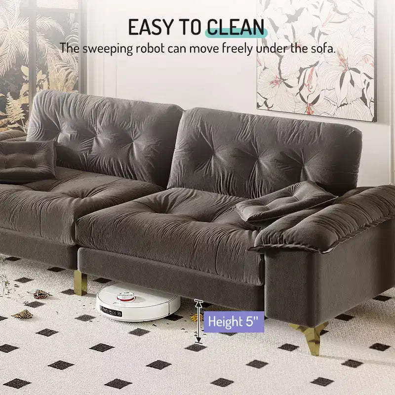 104.7-Inch Modern 4-Seat Cloud Sofa, Chenille Upholstered Couch with 2 Pillows and Removable Armrests