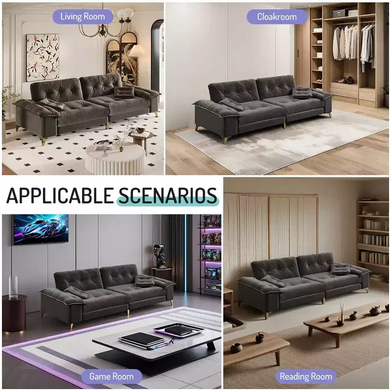 104.7-Inch Modern 4-Seat Cloud Sofa, Chenille Upholstered Couch with 2 Pillows and Removable Armrests