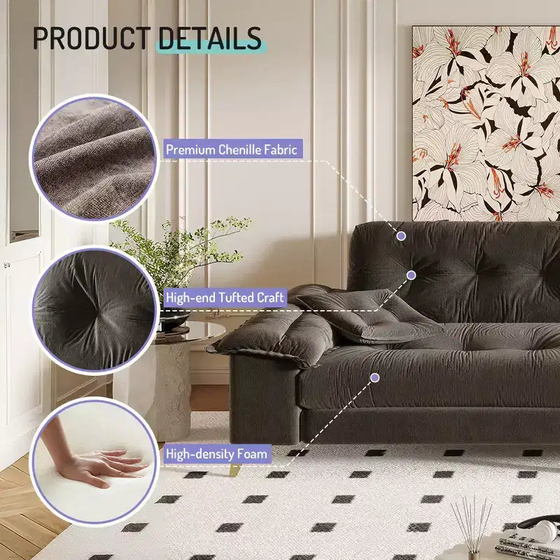 104.7-Inch Modern 4-Seat Cloud Sofa, Chenille Upholstered Couch with 2 Pillows and Removable Armrests