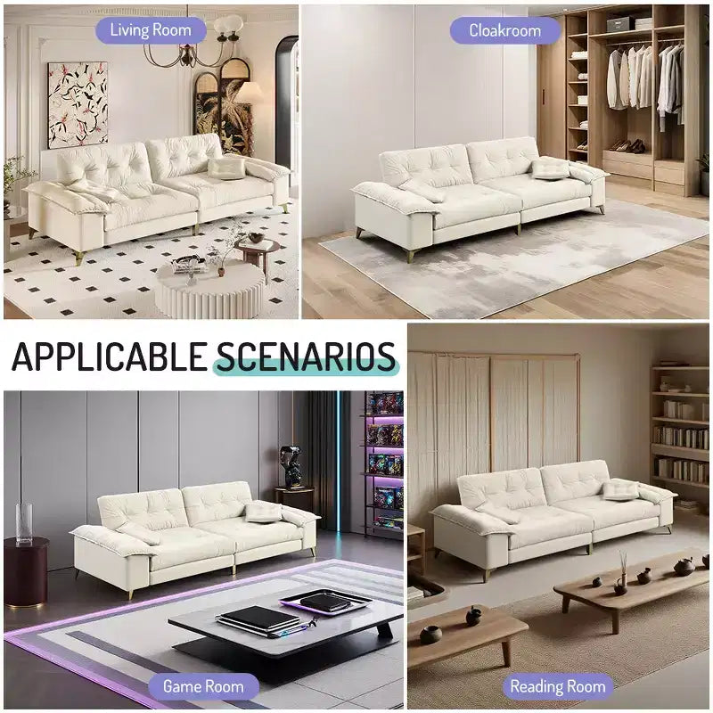 104.7-Inch Modern 4-Seat Cloud Sofa, Chenille Upholstered Couch with 2 Pillows and Removable Armrests