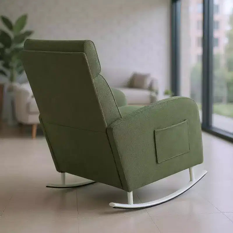 Modern Chenille Rocking Chair with Metal Legs and Side Storage Pocket