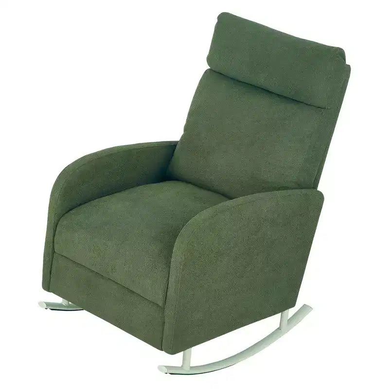 Modern Chenille Rocking Chair with Metal Legs and Side Storage Pocket