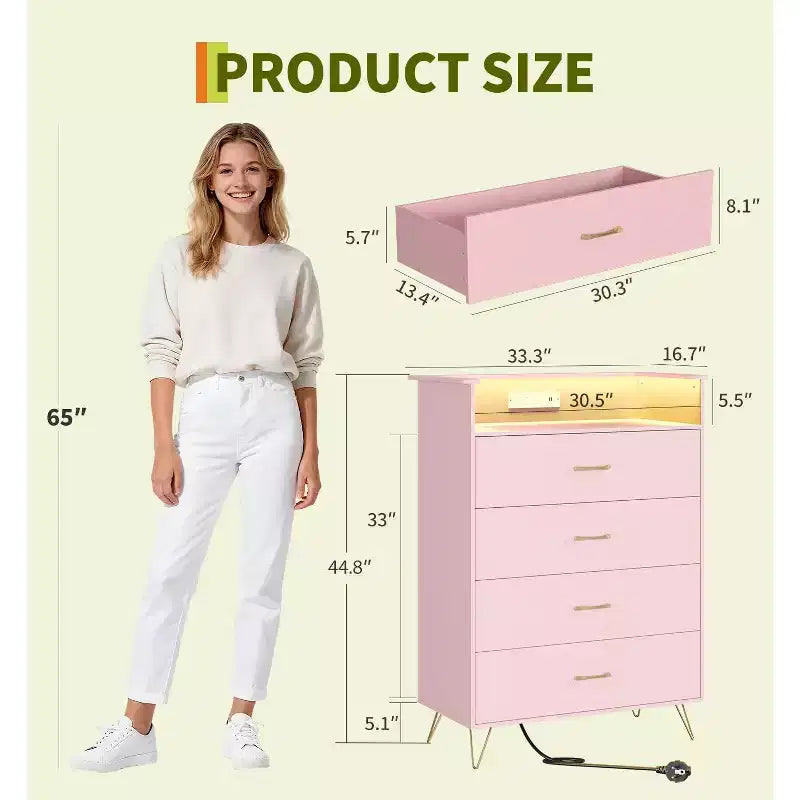 4-Drawer Dresser with Charging Station and App-Controlled Lighting