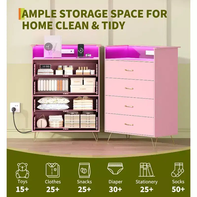 4-Drawer Dresser with Charging Station and App-Controlled Lighting