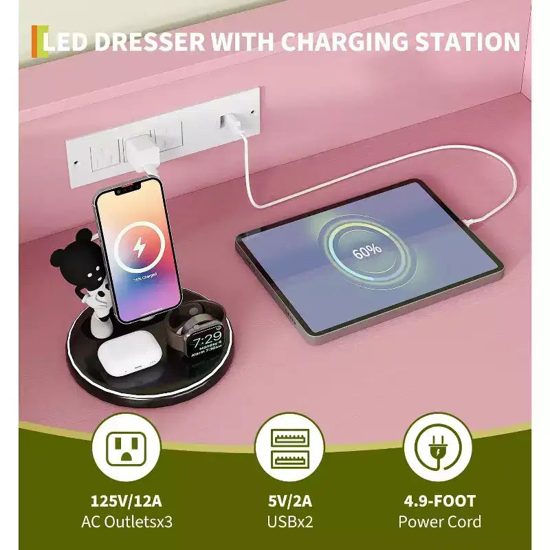 4-Drawer Dresser with Charging Station and App-Controlled Lighting
