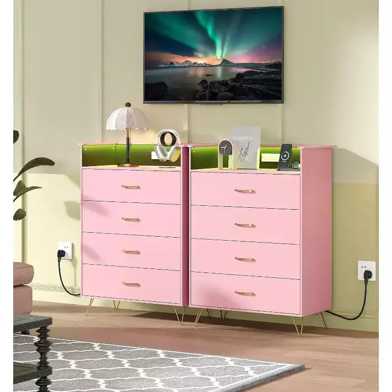 4-Drawer Dresser with Charging Station and App-Controlled Lighting