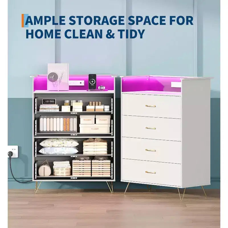 4-Drawer Dresser with Charging Station and App-Controlled Lighting