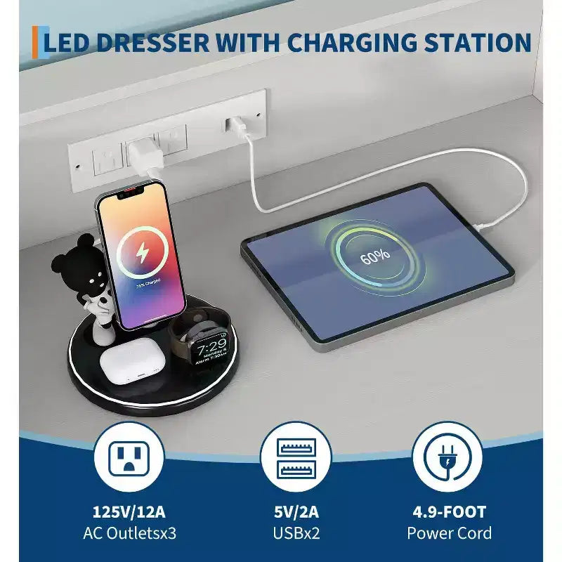 4-Drawer Dresser with Charging Station and App-Controlled Lighting