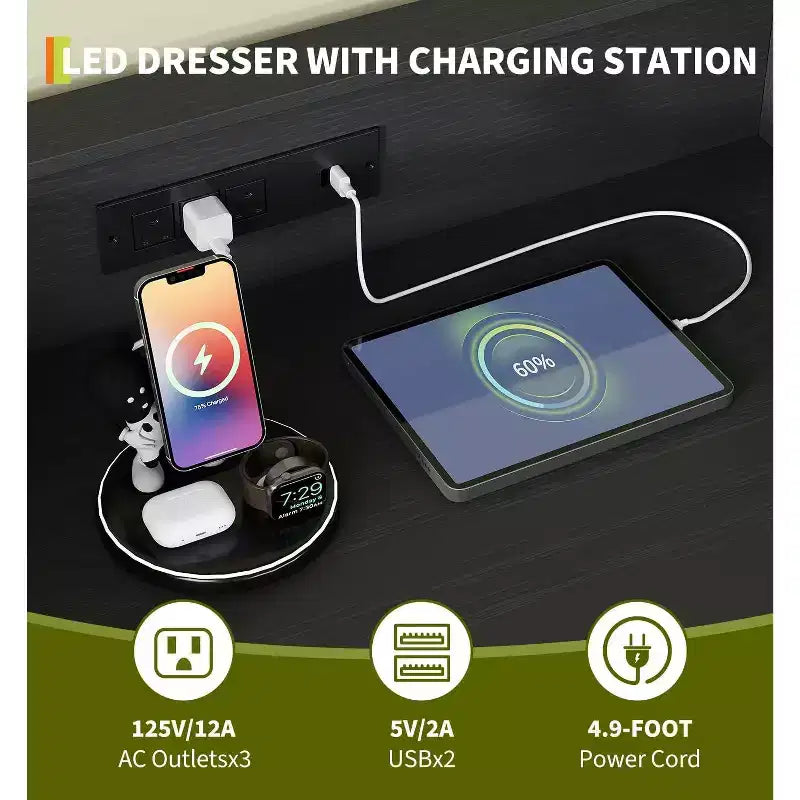 4-Drawer Dresser with Charging Station and App-Controlled Lighting