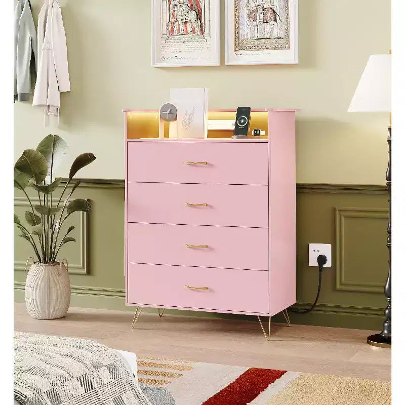 4-Drawer Dresser with Charging Station and App-Controlled Lighting