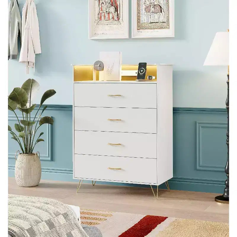 4-Drawer Dresser with Charging Station and App-Controlled Lighting