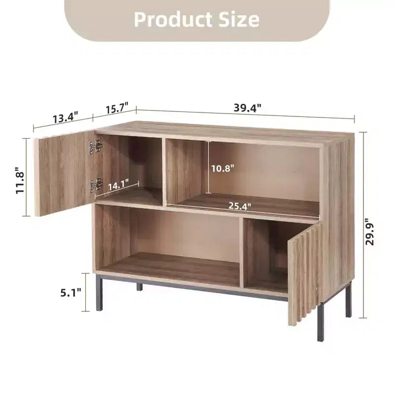 Farmhouse Entryway Table, Stylish Buffet Storage Cabinet with Display Shelf and Metal Legs, for Living Room, Hallway, Black+Oak