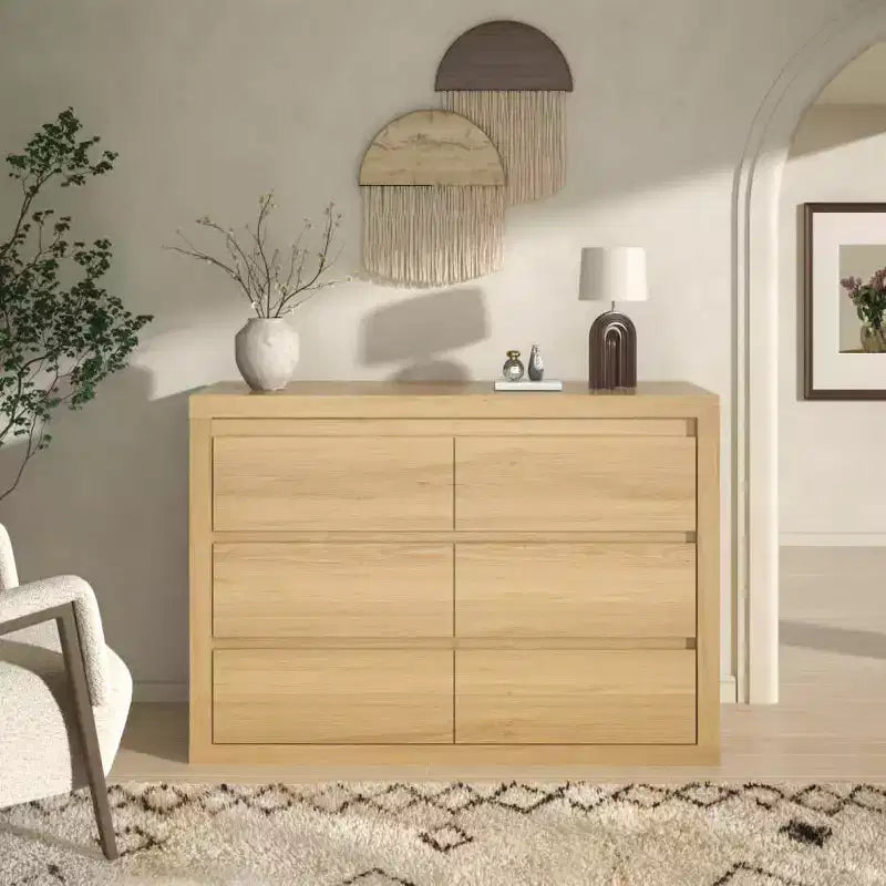 6-Drawer Wide Dresser with Storage, Wooden Closet Storage Chest for Bedroom, Living Room or Entryway