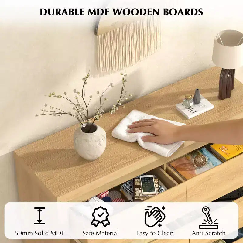 6-Drawer Wide Dresser with Storage, Wooden Closet Storage Chest for Bedroom, Living Room or Entryway