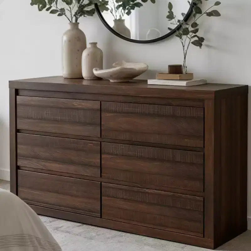 6-Drawer Wide Dresser with Storage, Wooden Closet Storage Chest for Bedroom, Living Room or Entryway