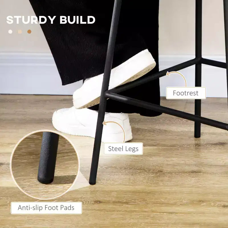 Set of 2 Rattan Barstools, Wicker Counter Stools with Steel Legs and Footrest, Yellow