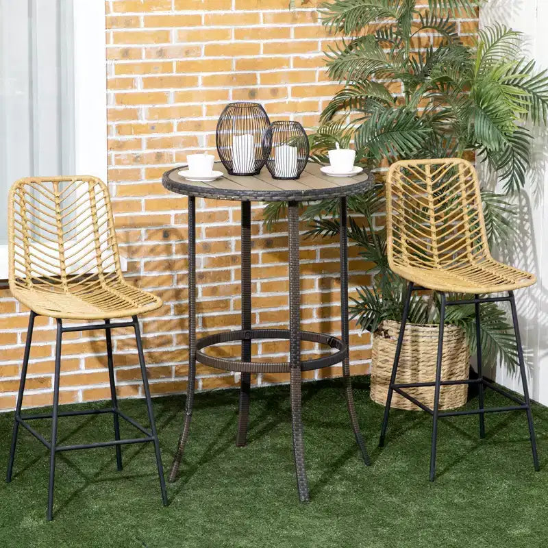 Set of 2 Rattan Barstools, Wicker Counter Stools with Steel Legs and Footrest, Yellow