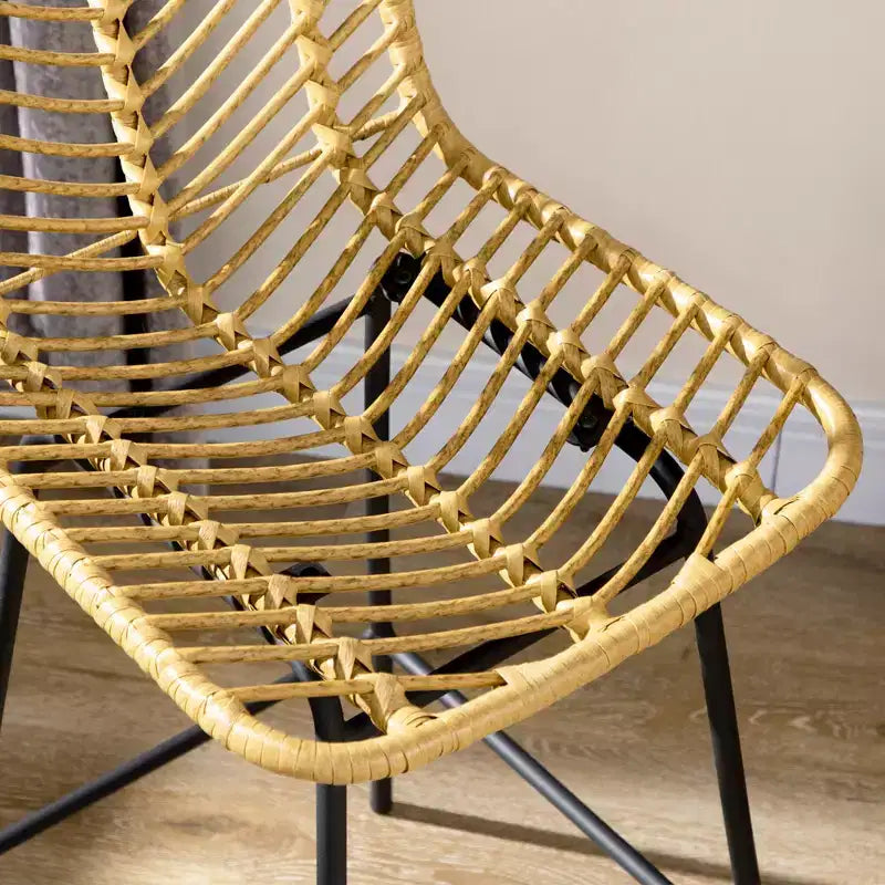 Set of 2 Rattan Barstools, Wicker Counter Stools with Steel Legs and Footrest, Yellow