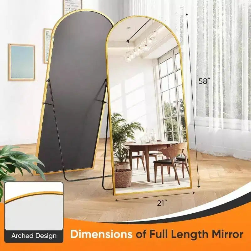 Full Length Mirror 58 inchx21 inch Floor Standing Mirror Freestanding Full Body Mirror with Stand Gold Arched Style