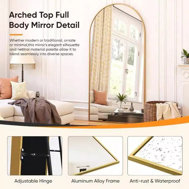 Full Length Mirror 58 inchx21 inch Floor Standing Mirror Freestanding Full Body Mirror with Stand Gold Arched Style