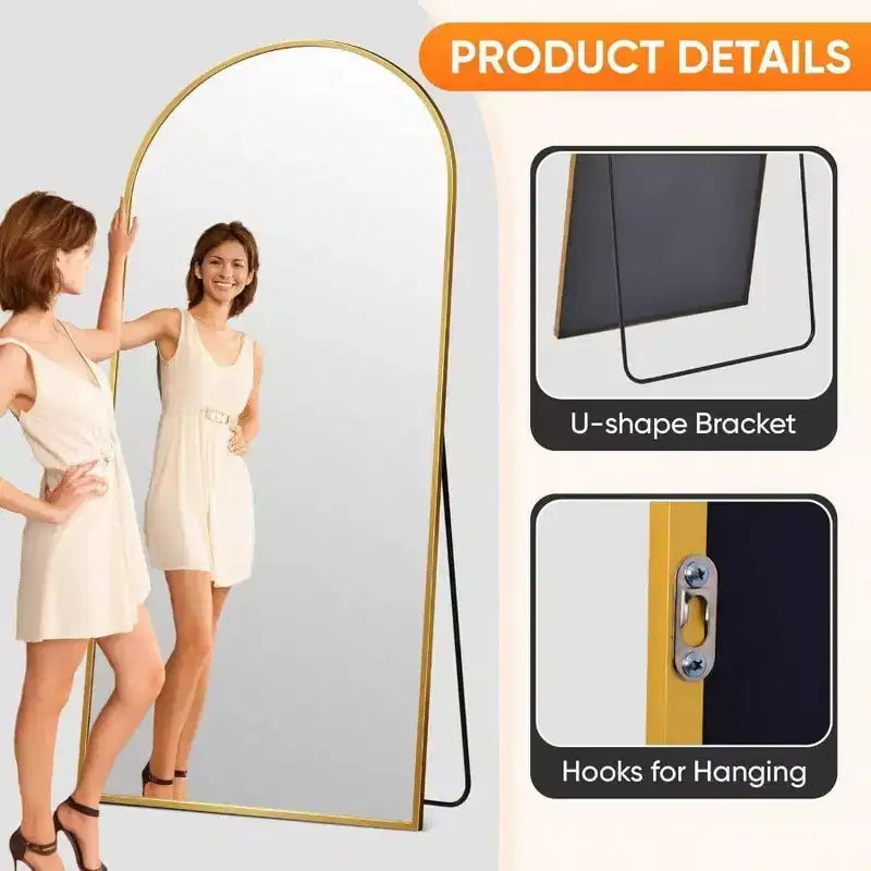 Full Length Mirror 58 inchx21 inch Floor Standing Mirror Freestanding Full Body Mirror with Stand Gold Arched Style