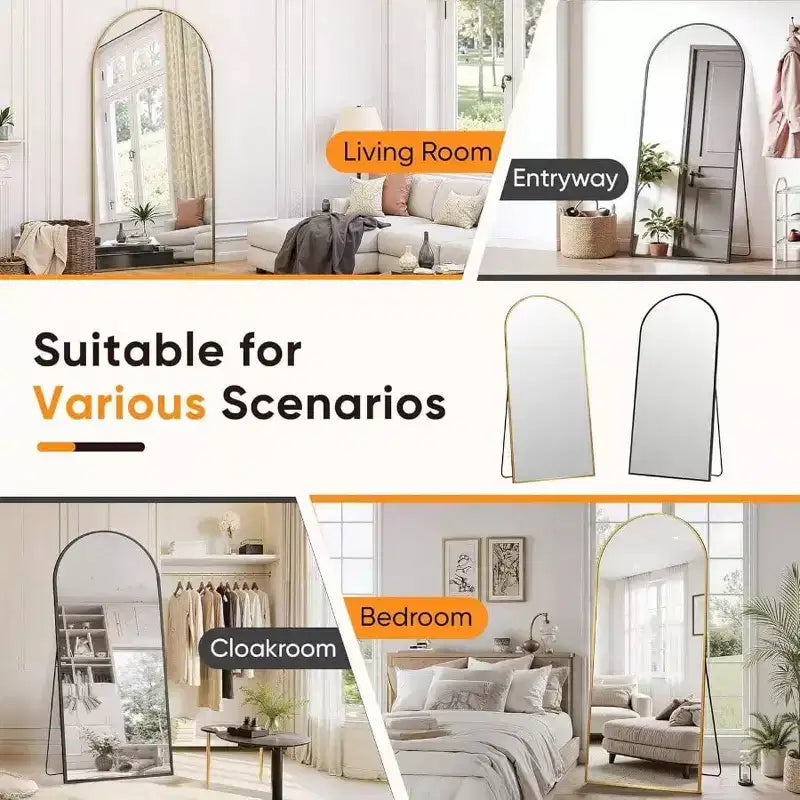 Full Length Mirror 58 inchx21 inch Floor Standing Mirror Freestanding Full Body Mirror with Stand Gold Arched Style