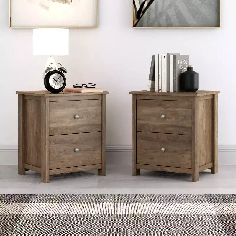 2-Drawer Nightstands Set of 2 with Storage, 18.7W x 15.7D x 21.8H