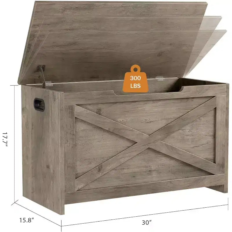 30 Inch Wooden Storage Bench with Safety Hinge, Large Shoe Storage Chest, Easy Assembly, Versatile Entryway, Living Room and Bedroom