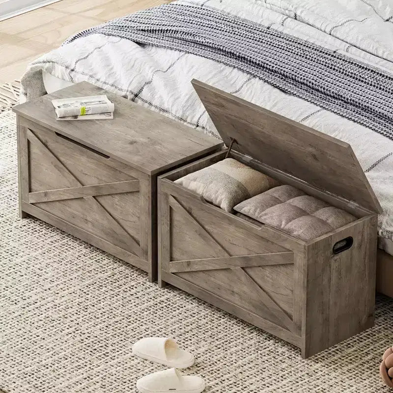 30 Inch Wooden Storage Bench with Safety Hinge, Large Shoe Storage Chest, Easy Assembly, Versatile Entryway, Living Room and Bedroom