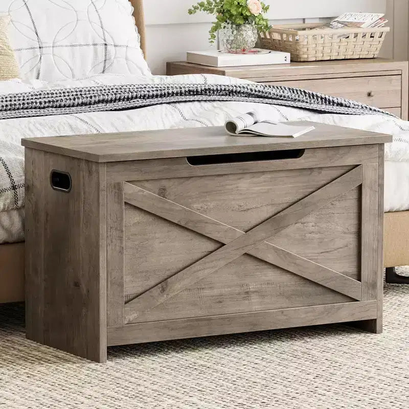 30 Inch Wooden Storage Bench with Safety Hinge, Large Shoe Storage Chest, Easy Assembly, Versatile Entryway, Living Room and Bedroom