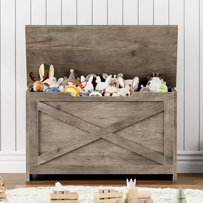 30 Inch Wooden Storage Bench with Safety Hinge, Large Shoe Storage Chest, Easy Assembly, Versatile Entryway, Living Room and Bedroom