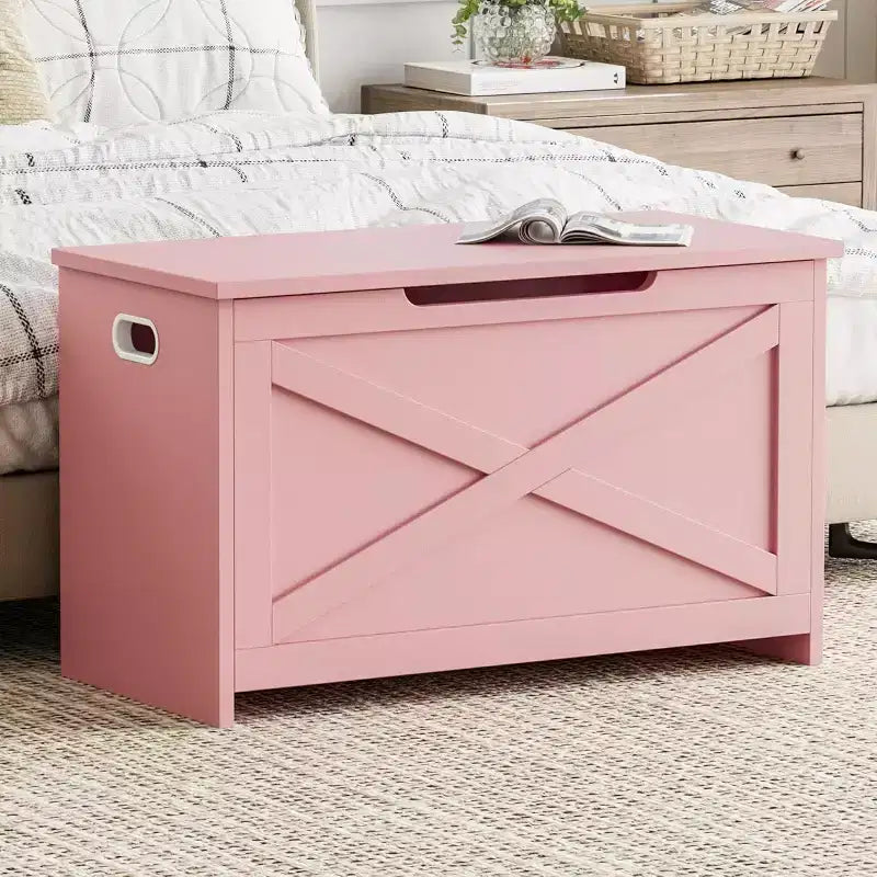 30 Inch Wooden Storage Bench with Safety Hinge, Large Shoe Storage Chest, Easy Assembly, Versatile Entryway, Living Room and Bedroom