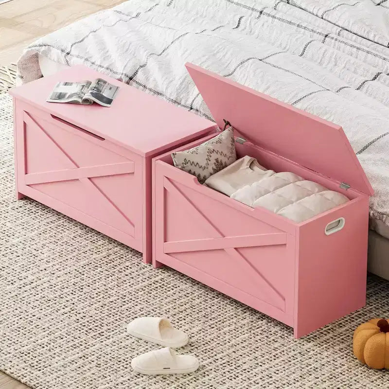 30 Inch Wooden Storage Bench with Safety Hinge, Large Shoe Storage Chest, Easy Assembly, Versatile Entryway, Living Room and Bedroom