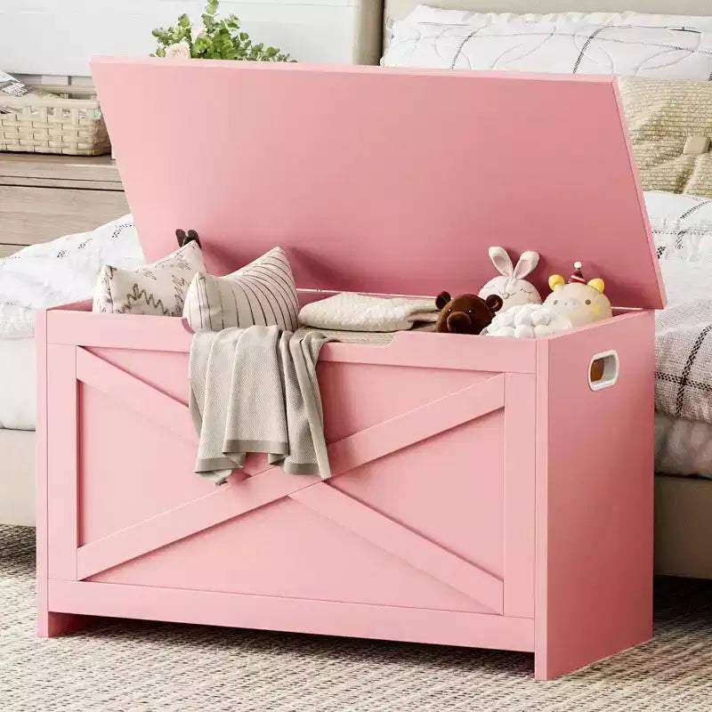 30 Inch Wooden Storage Bench with Safety Hinge, Large Shoe Storage Chest, Easy Assembly, Versatile Entryway, Living Room and Bedroom