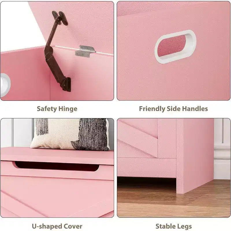 30 Inch Wooden Storage Bench with Safety Hinge, Large Shoe Storage Chest, Easy Assembly, Versatile Entryway, Living Room and Bedroom