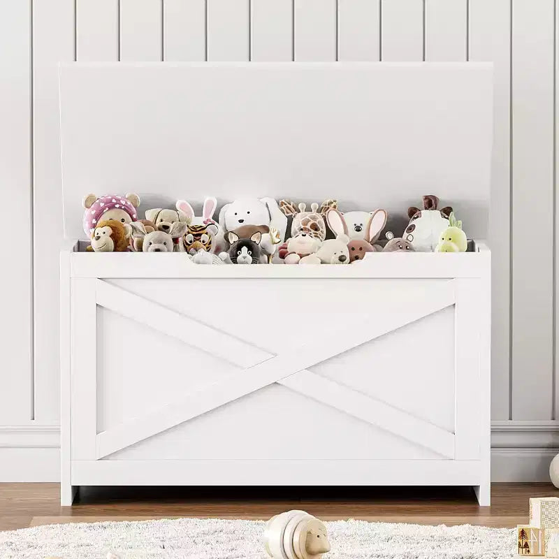 30 Inch Wooden Storage Bench with Safety Hinge, Large Shoe Storage Chest, Easy Assembly, Versatile Entryway, Living Room and Bedroom