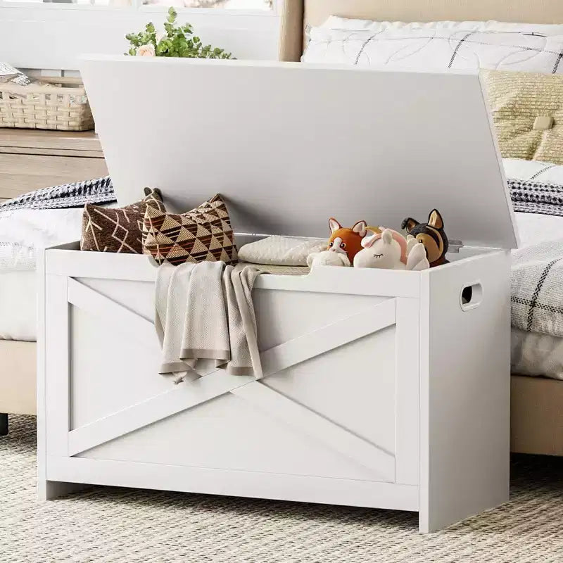 30 Inch Wooden Storage Bench with Safety Hinge, Large Shoe Storage Chest, Easy Assembly, Versatile Entryway, Living Room and Bedroom