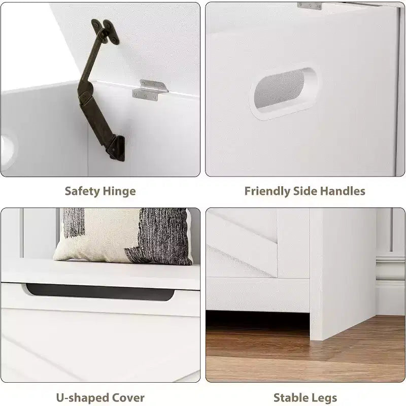 30 Inch Wooden Storage Bench with Safety Hinge, Large Shoe Storage Chest, Easy Assembly, Versatile Entryway, Living Room and Bedroom