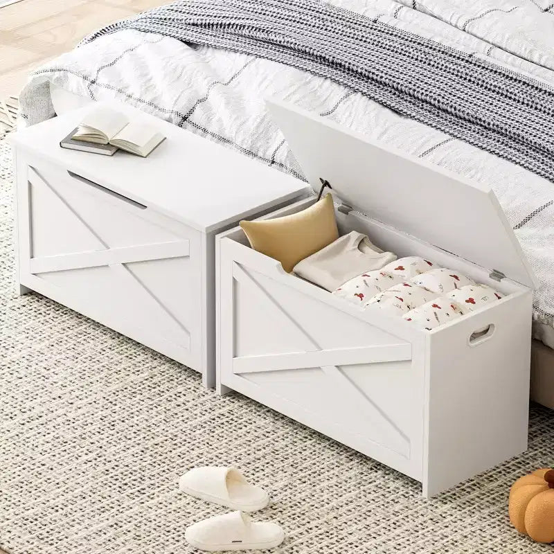 30 Inch Wooden Storage Bench with Safety Hinge, Large Shoe Storage Chest, Easy Assembly, Versatile Entryway, Living Room and Bedroom