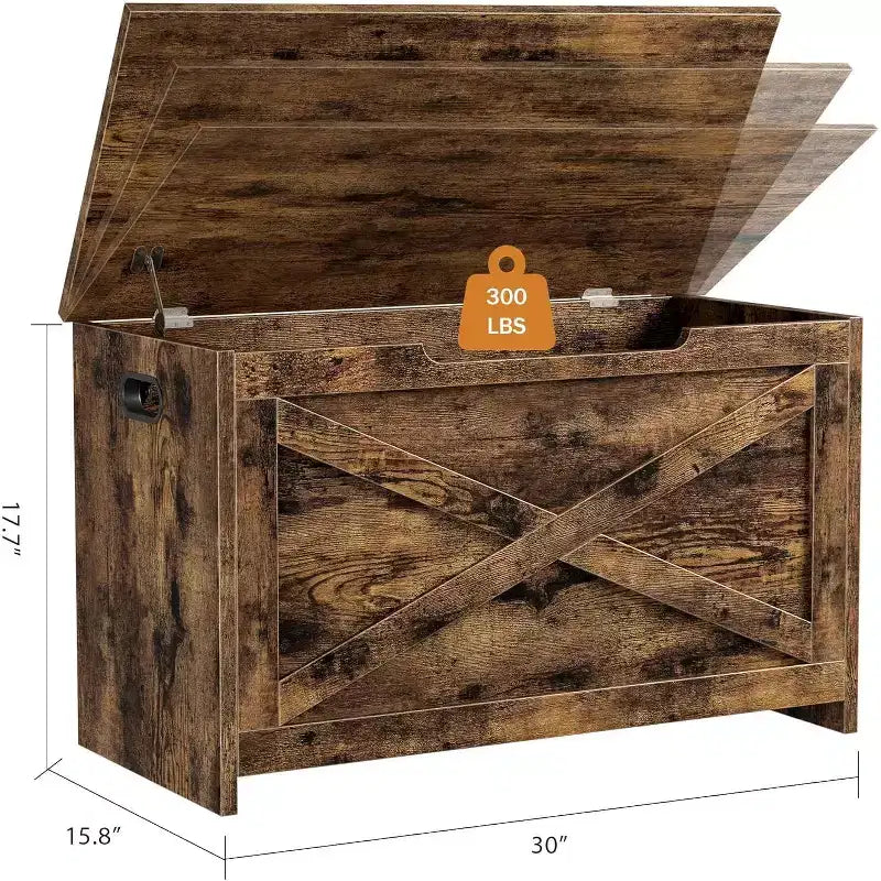 30 Inch Wooden Storage Bench with Safety Hinge, Large Shoe Storage Chest, Easy Assembly, Versatile Entryway, Living Room and Bedroom