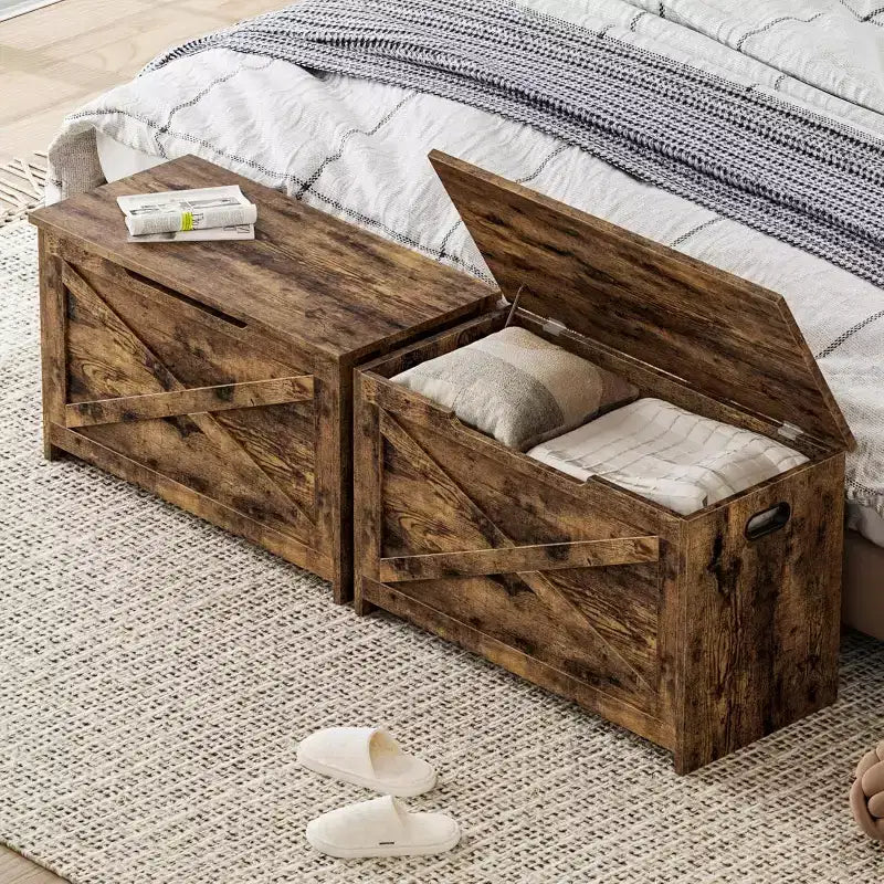 30 Inch Wooden Storage Bench with Safety Hinge, Large Shoe Storage Chest, Easy Assembly, Versatile Entryway, Living Room and Bedroom