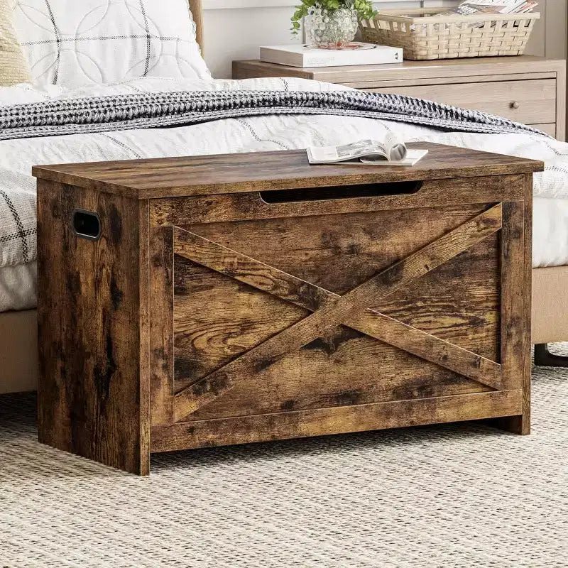 30 Inch Wooden Storage Bench with Safety Hinge, Large Shoe Storage Chest, Easy Assembly, Versatile Entryway, Living Room and Bedroom