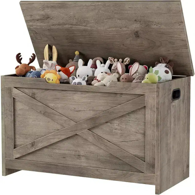 30 Inch Wooden Storage Bench with Safety Hinge, Large Shoe Storage Chest, Easy Assembly, Versatile Entryway, Living Room and Bedroom