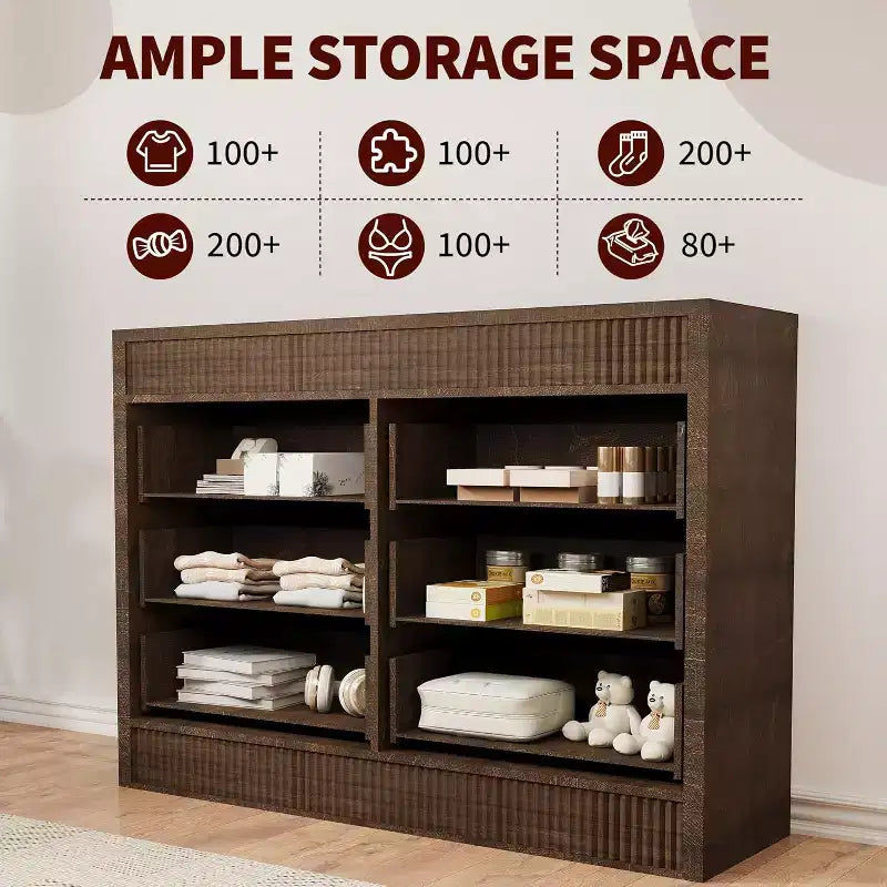 Modern Fluted 6-Drawer Chest of Drawers, Wooden Storage Organizer for Bedroom or Living Room