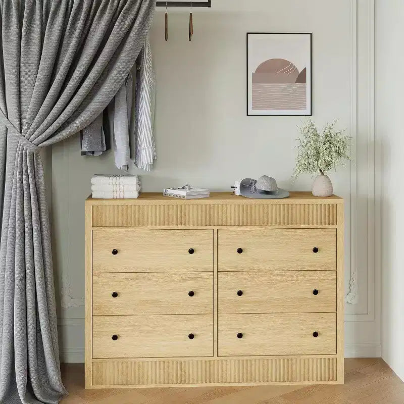 Modern Fluted 6-Drawer Chest of Drawers, Wooden Storage Organizer for Bedroom or Living Room
