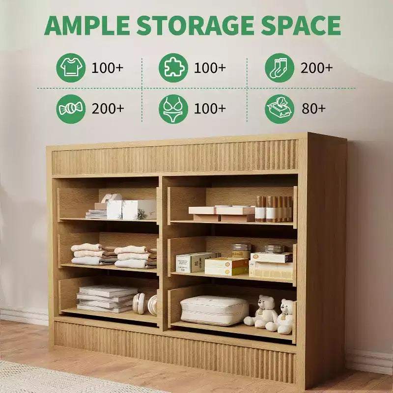 Modern Fluted 6-Drawer Chest of Drawers, Wooden Storage Organizer for Bedroom or Living Room