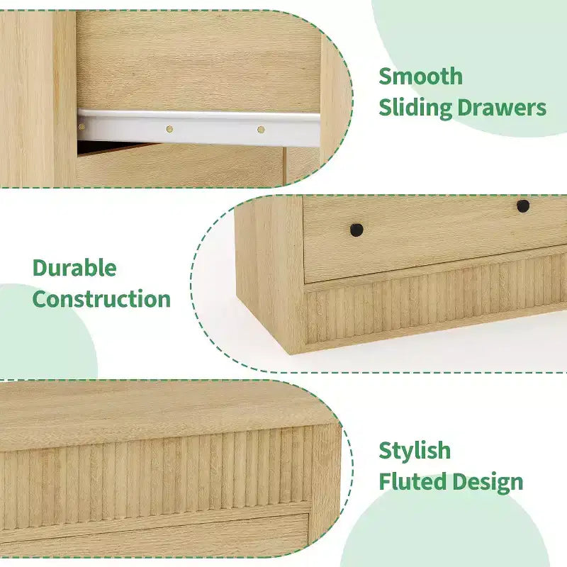 Modern Fluted 6-Drawer Chest of Drawers, Wooden Storage Organizer for Bedroom or Living Room