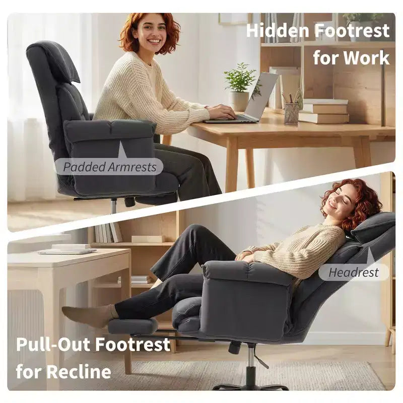 High Back Reclining Office Chair with Footrest, Thick Cushion, Adjustable Height and Rolling Wheels