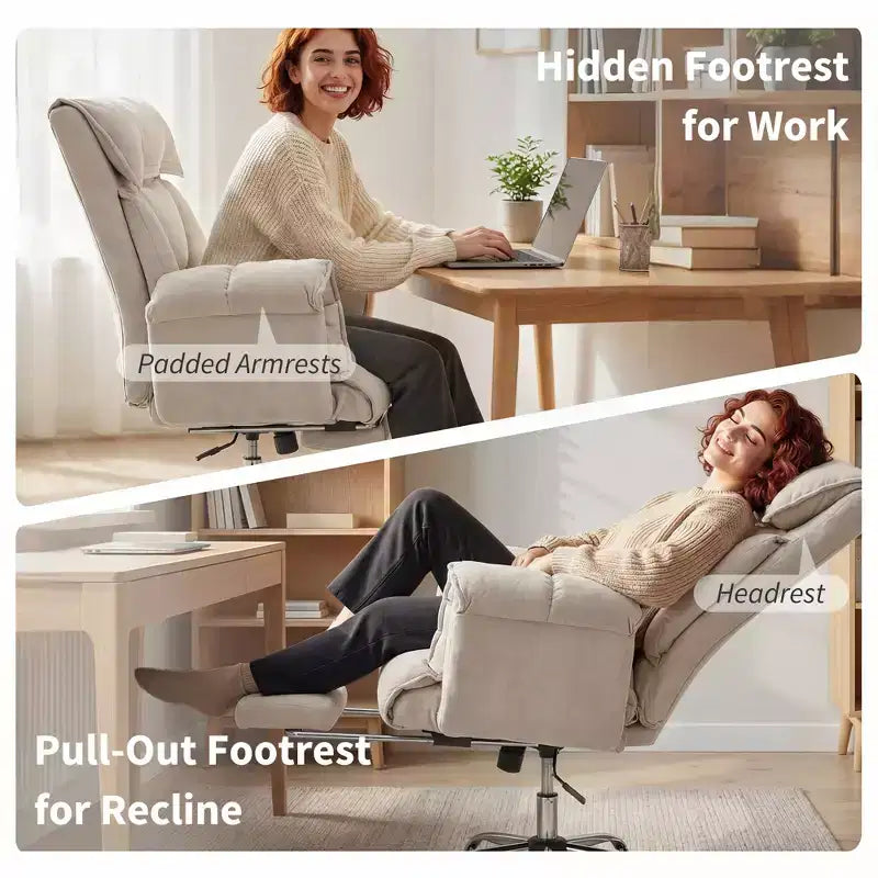 High Back Reclining Office Chair with Footrest, Thick Cushion, Adjustable Height and Rolling Wheels